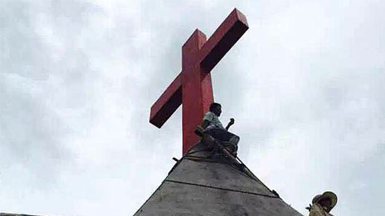 A cross is shown on the roof of a Protestant church in China's Zhejiang province in a file photo. Photo courtesy of a church member