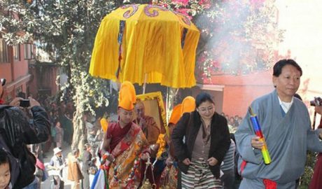 Tibetans living in Nepal honor the Dalai Lama, in file photo.