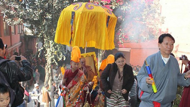 Tibetans living in Nepal honor the Dalai Lama, in file photo.