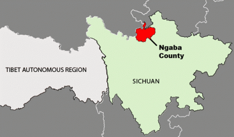 Map showing the location of Ngaba county in China's Sichuan province.
