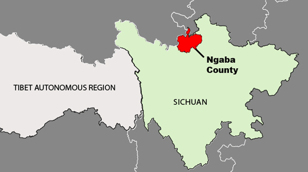 Map showing the location of Ngaba county in China's Sichuan province.