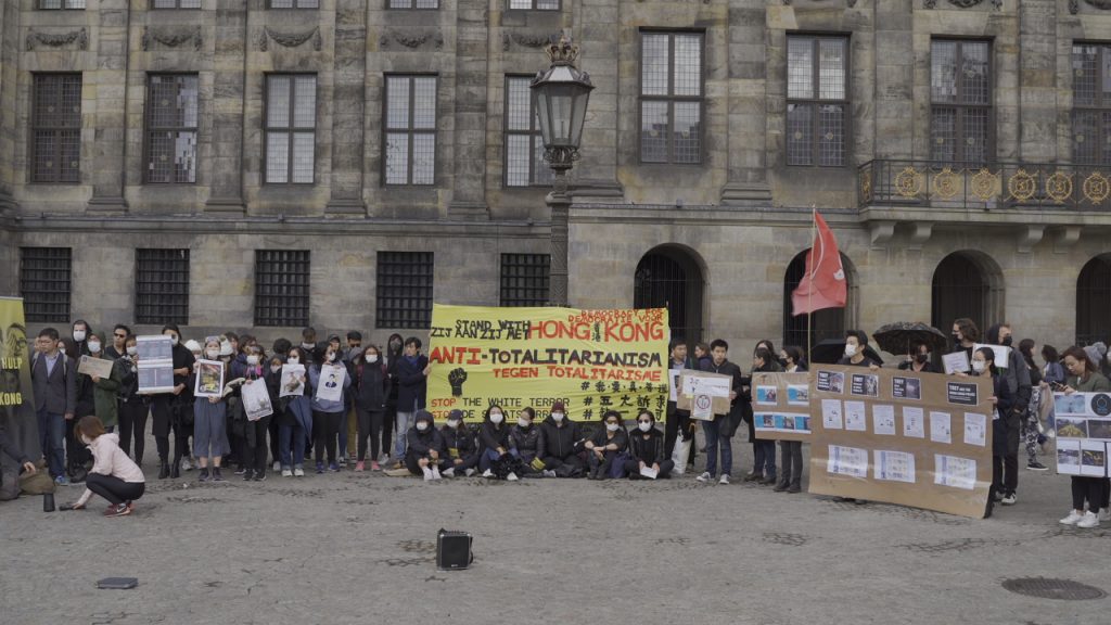 People gathered at the Dam Square at the rally to support Hong Kong protest’s five demands. 