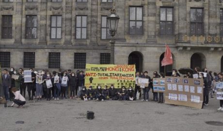 People gathered at the Dam Square at the rally to support Hong Kong protest’s five demands.