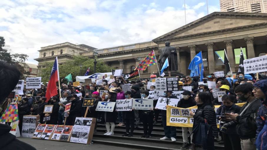 Over 200 protestors gathered before the State Library Victoria, Melbourne