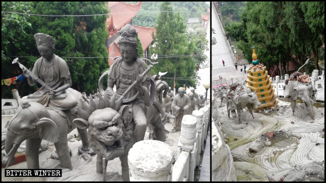 Arhat statues outside the Luohan Temple were demolished soon after they were installed.