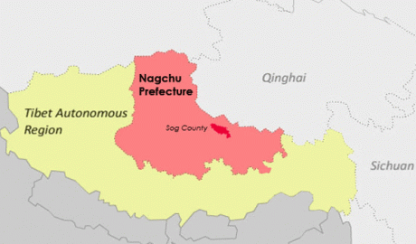 Map showing the location of Sog county in the Tibet Autonomous Region