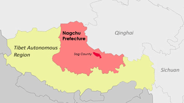 Map showing the location of Sog county in the Tibet Autonomous Region