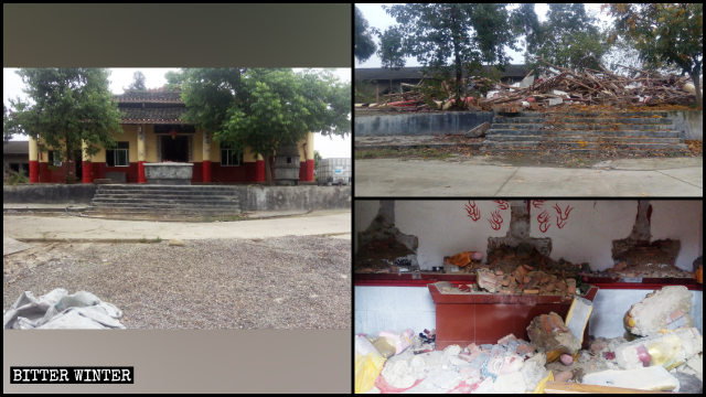  The Sanqing Temple in Mianyang city before and after the demolition.