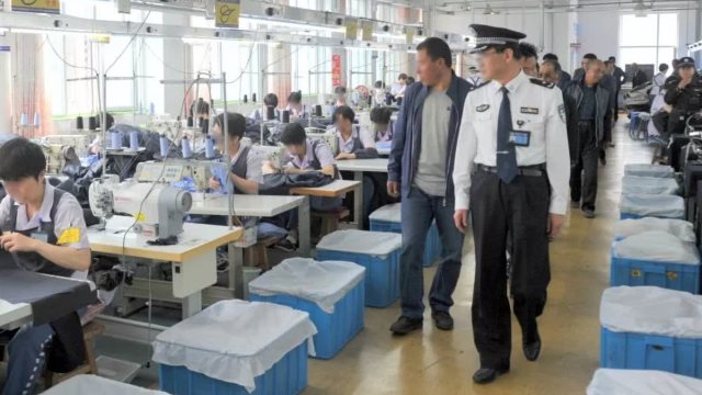 An inspection at a prison workshop.