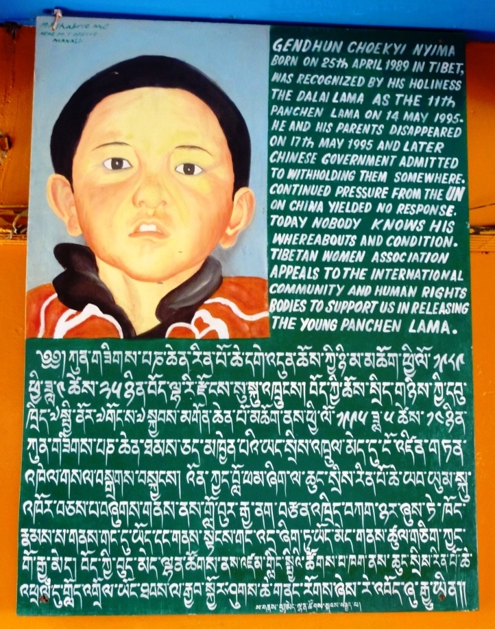 Sign referring to the disappearance of the 11th Panchen Lama chosen