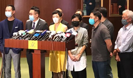 Chen Shuzhuang (in yellow dress), convenor of Hong Kong's Democratic Conference, says the city's 'one country, two systems' model has been sentenced to death by Beijing, May 28, 2020.