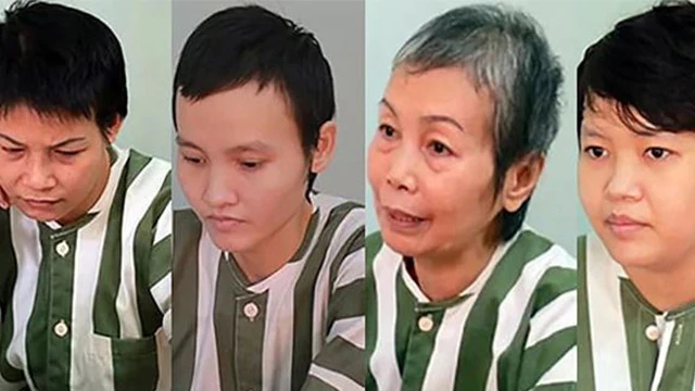 The four defendants in the “corpse-in-concrete” trial from the left, Huyên, Thảo, Hà’s mother, and Hà