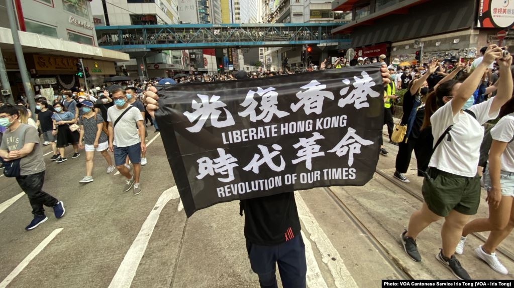 Protesters rally against China's new national security law for Hong Kong, in Hong Kong, July 1, 2020.