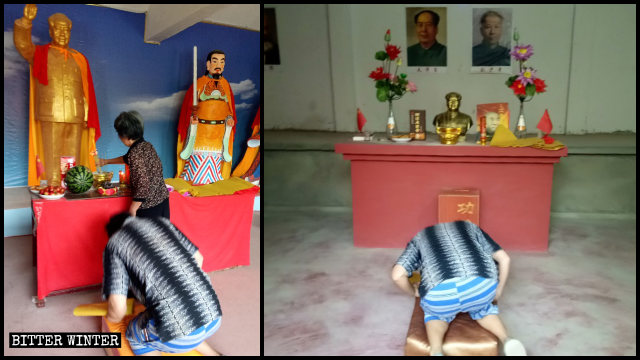 People worship in the Mao Zedong Heavenly Deity Temple during the pandemic.