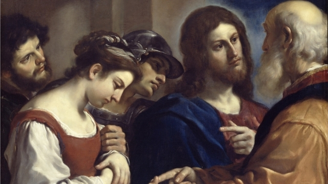 “Christ and the Woman Taken in Adultery,” painting by Giovanni Francesco Barbieri “il Guercino” (1591–1666).