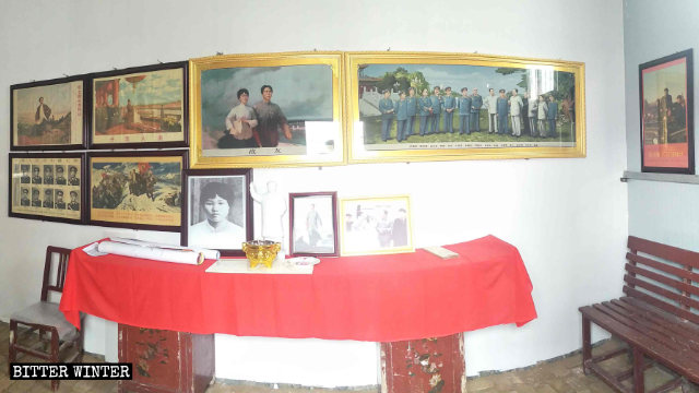 Photos of Mao Zedong, his wife, and the ten marshals of the People’s Liberation Army in the Chinese Nation’s Ancestor Temple.