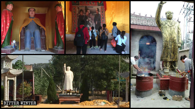 People worship Mao Zedong in Zhecheng county’s temples.