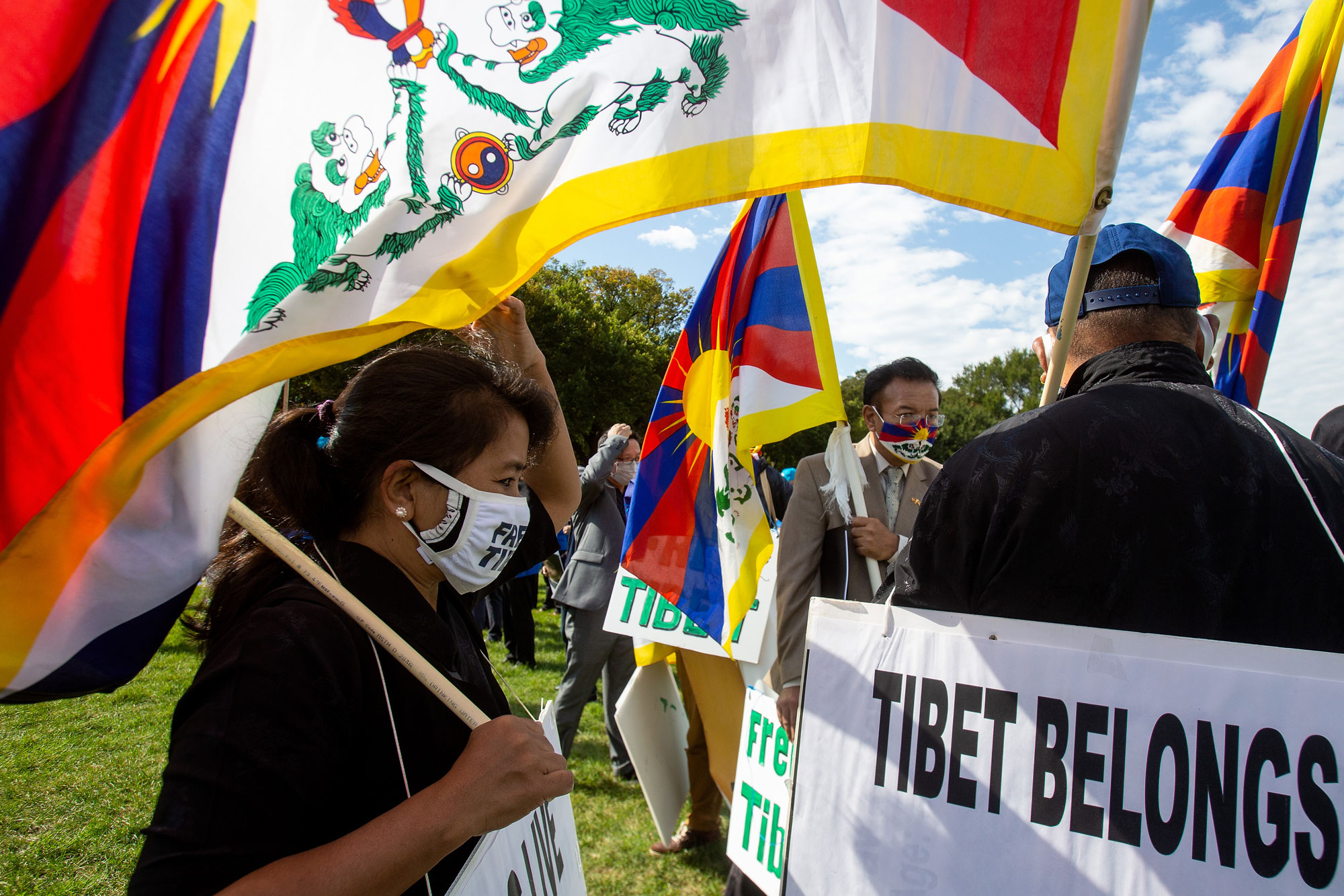 Tibetan protesters participate in "Resist CCP: Global Day of Action" in front of the Capitol Reflecting Pool in Washington D.C., Oct. 1, 2020