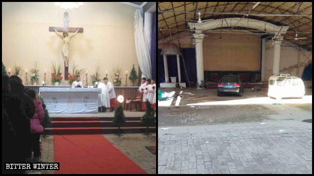 The Catholic church in Youtong village has been turned into a parking lot.