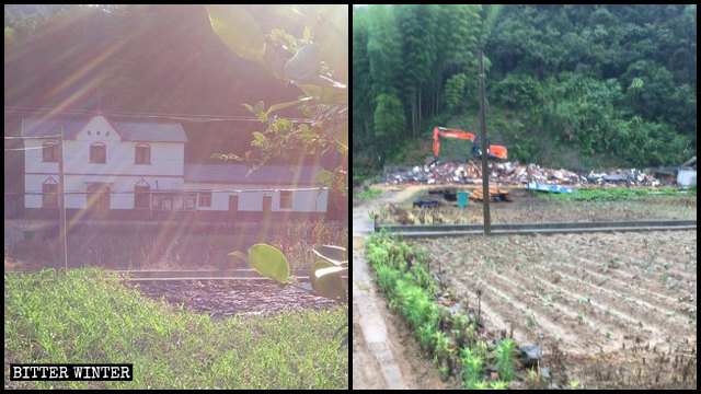 The Yulang Church before and after the demolition.