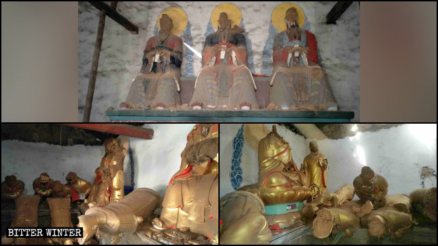 The destroyed Buddhist statues in Panzhihua city.