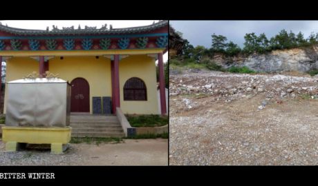 The Longshan Temple before and after the demolition.