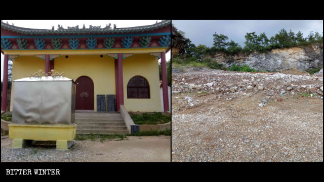 The Longshan Temple before and after the demolition.