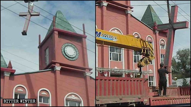 A Three-Self Church in Jixi city had its cross removed.