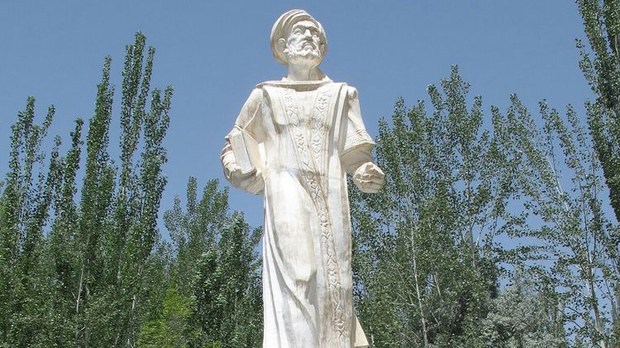 The statue of Mahmud Kashgary on the grounds of the shrine dedicated to him outside of Opal township, in the XUAR's Kashgar prefecture, in an undated photo
