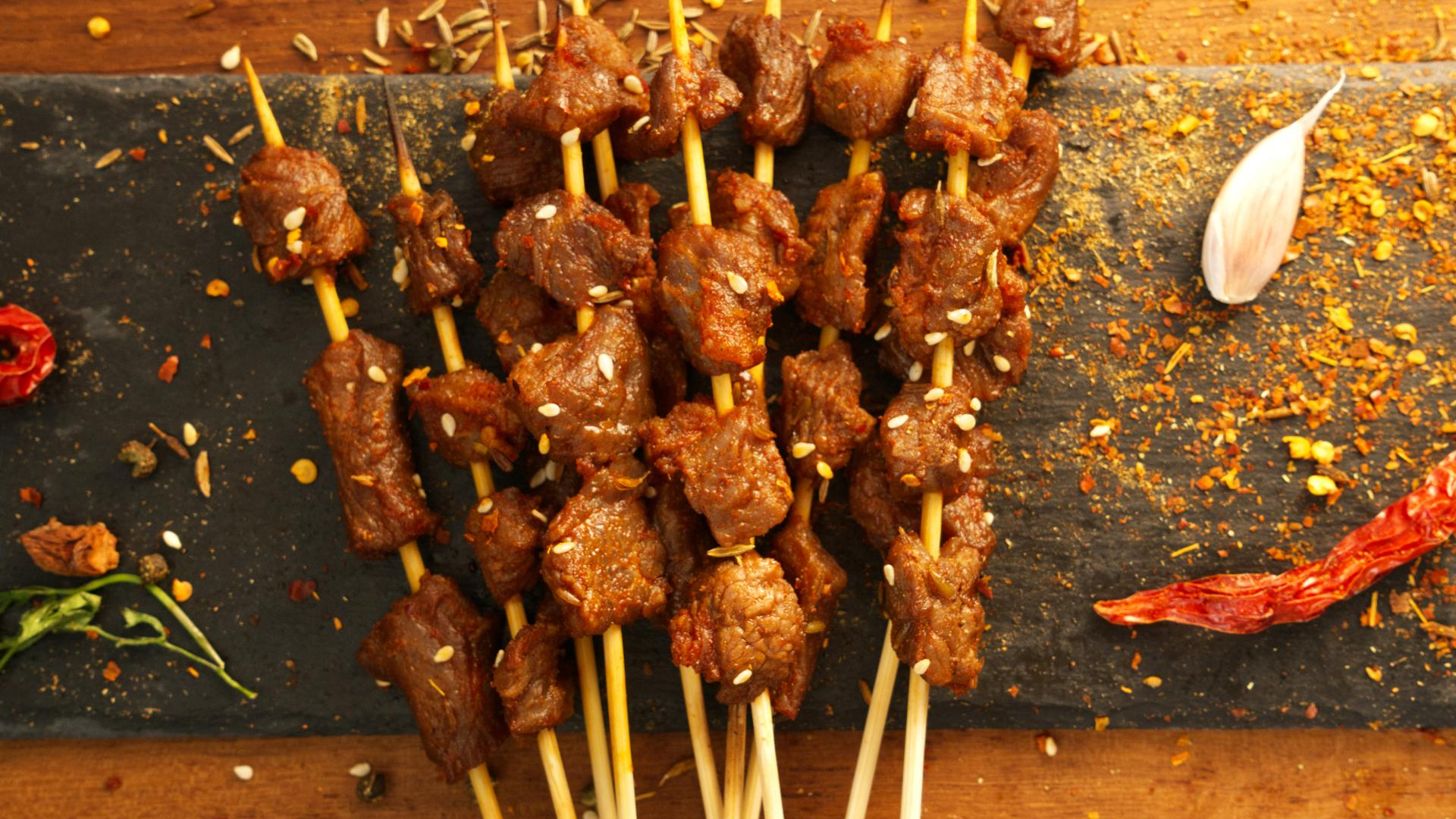 Uyghur food, lamb kebab sticks